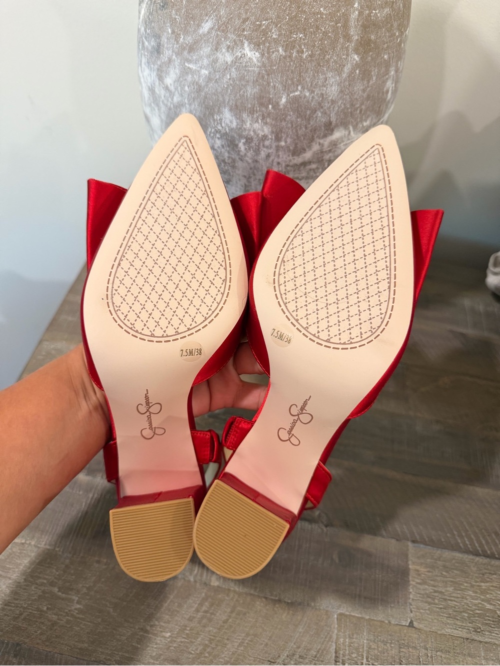 Jessica Simpson Red Satin Bow Slingback Block Heel Pumps - Picture 4 of 5